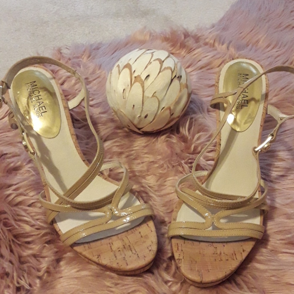 Michael Kors Cork Heels Open Toe Sandals 9.5